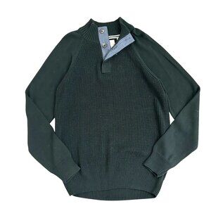 Weatherproof Vintage Men's Size M Green Knit Pullover Sweater 3 Button Mock Neck